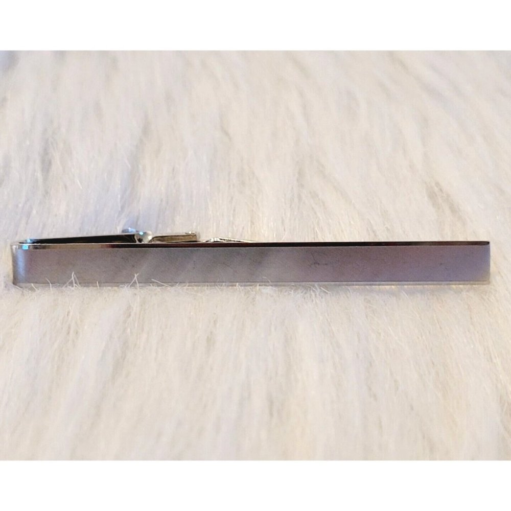 Vintage Krementz Tie Clip Bar Signed Brushed Silver Tone Metal Estate 15436
